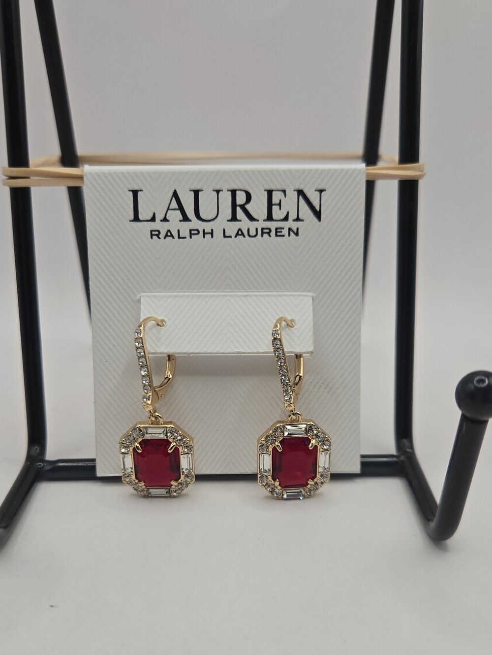 NEW Lauren Ralph Lauren Gold-Tone Earrings with Red Crystal Centers